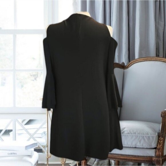 RALPH LAUREN Black Cold Shoulder Flowy Bell Sleeve Dress- Size 12 - Picture 9 of 15